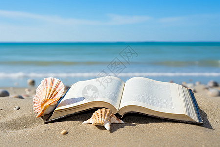 沙滩上有趣的书本图片