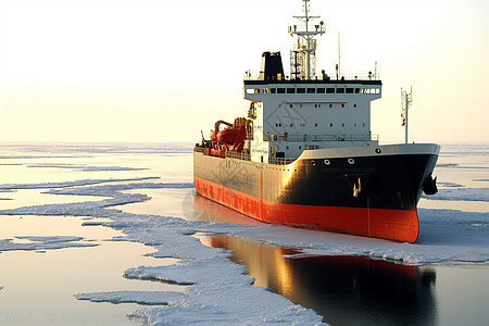 冬季冰冻河流中的船只背景图片