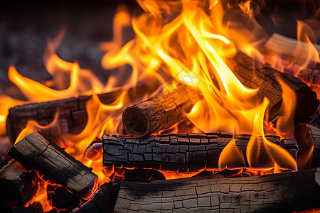 火焰旺盛的木炭图片
