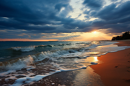 夏日海滩日出海滩的美丽景观背景