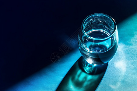小蓝瓶桌面上水杯的倒影背景