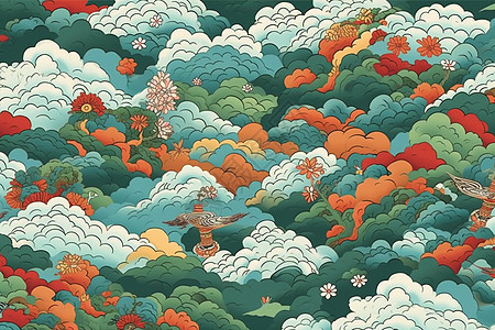 空中漫步天空中飞舞的彩云插图插画