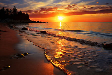 大海波浪夕阳西下的湖面背景