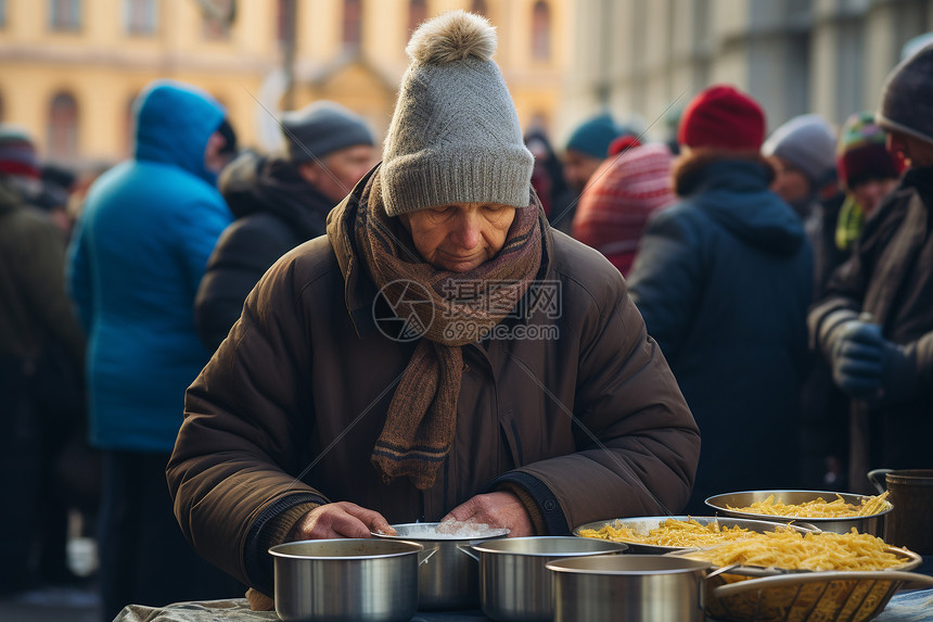 街头分享美食的人图片