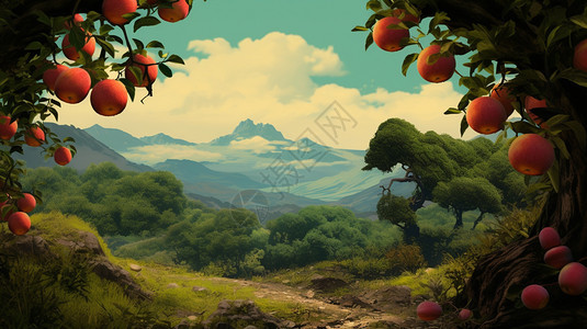 山坡上的苹果树图片