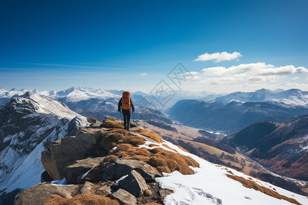 征服雪山的探险者高清图片