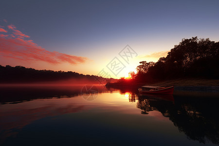 太阳初升宁静的湖面图片