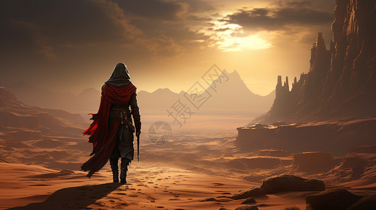 沙漠独自行走的人图片