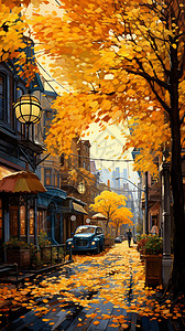 银杏落叶的街景图片