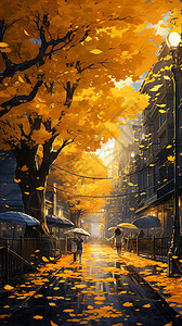 秋天满街的落叶图片