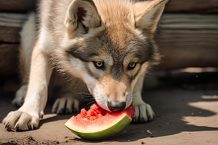 吃西瓜的孤狼图片