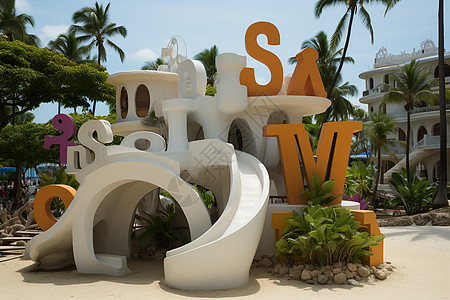 度假园区的白色雕塑背景图片