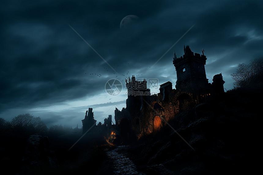 恐怖的黑暗城堡建筑图片