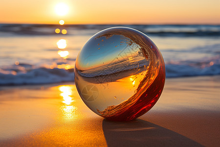 夏季沙滩上的玻璃球图片