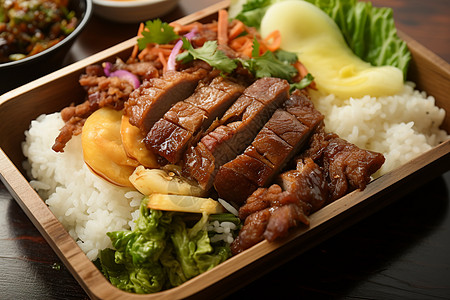 招牌小吃的台湾烤肉盖饭高清图片