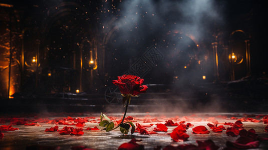 魔术舞台上的红色玫瑰图片