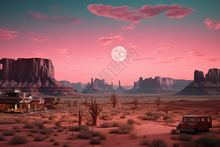 沙漠中的粉红色日落图片