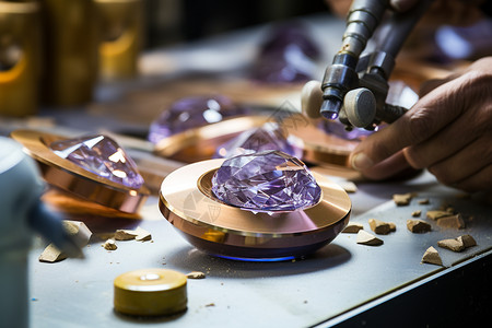 宝石加工研磨中的紫色宝石背景