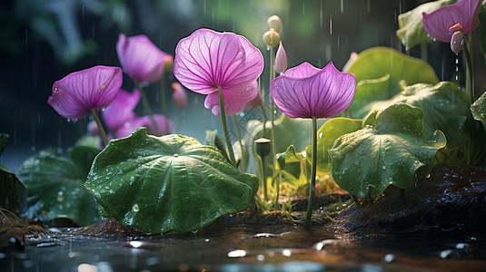 雨中娇艳欲滴的荷花图片