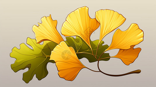 秋季的银杏叶插画图片