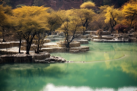 奇特的湖中岩石景观图片