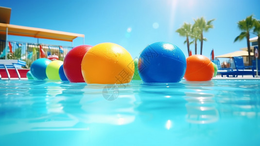 户外泳池漂浮的玩具球图片