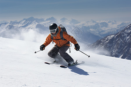 滑雪男子起跳的瞬间图片