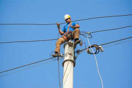 高空作业的电力工人图片