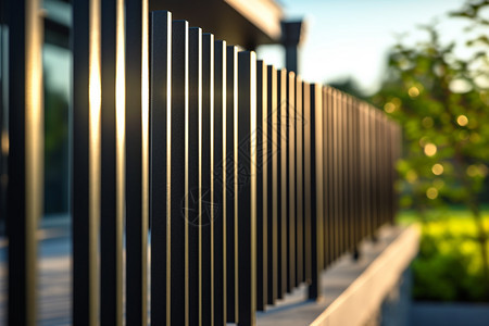 现代别墅庭院的金属围栏图片