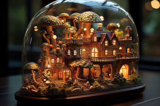 发光的奇幻蘑菇小屋图片