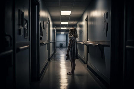 医院走廊的小女孩背景图片