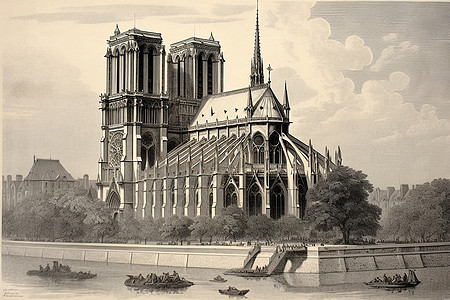 巴黎圣母院的艺术插图图片
