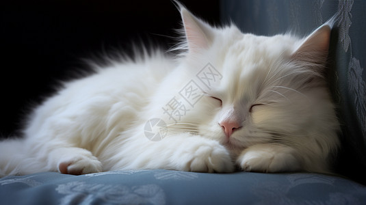 一只可爱的白猫正在睡觉图片