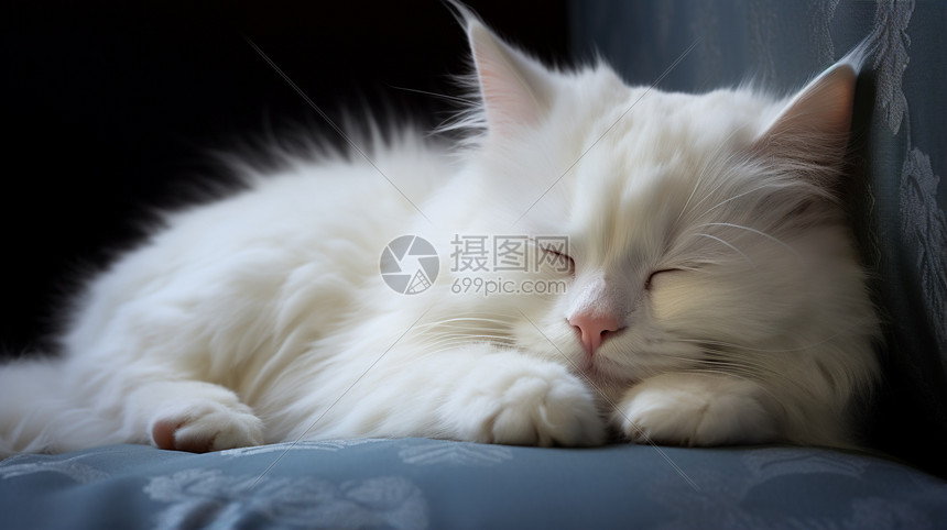 一只可爱的白猫正在睡觉图片