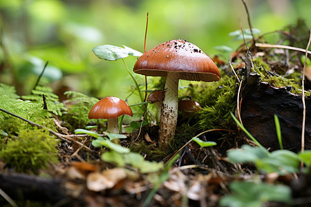 绿草丛中的美味菌菇图片