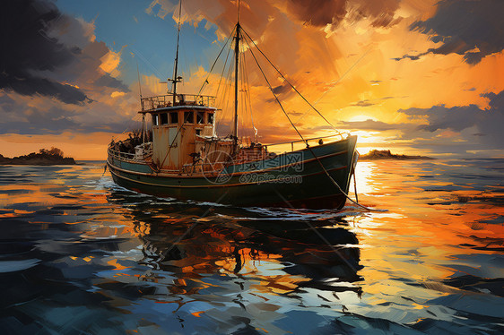 夕阳下的渔舟晚唱图片