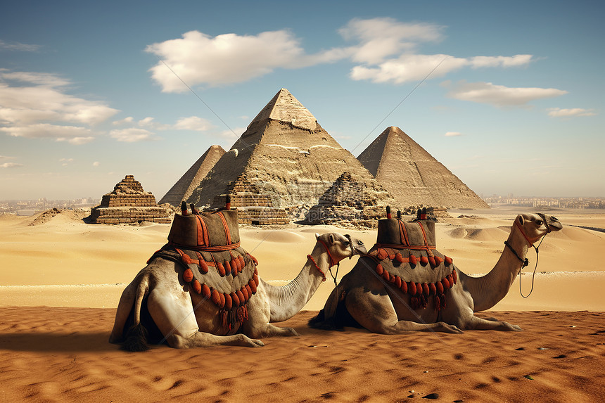 金字塔前的骆驼图片