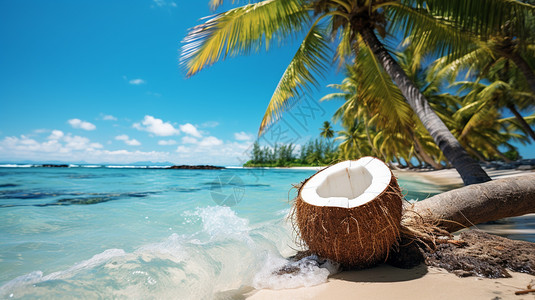 椰子树下的椰子背景图片