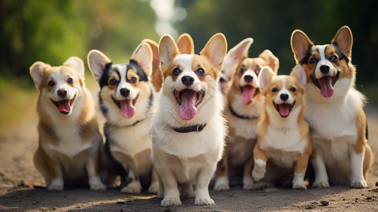 排队微笑的狗狗背景图片