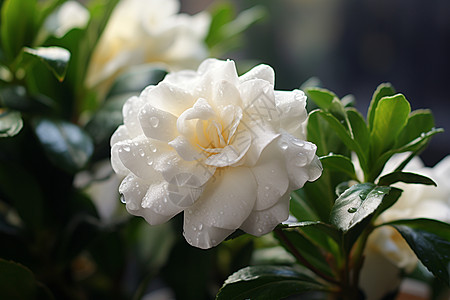 花园中的洁白花朵背景图片