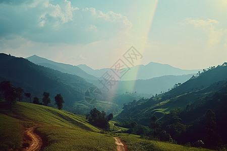 旅途中的彩虹山谷日出之旅背景