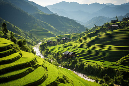 山脉与田园景色图片