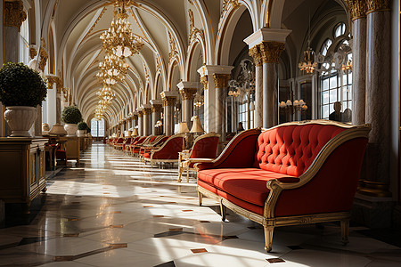 欧式建筑的奢华红沙发图片