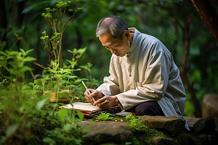 老中医手拿草药中医养生大夫背景