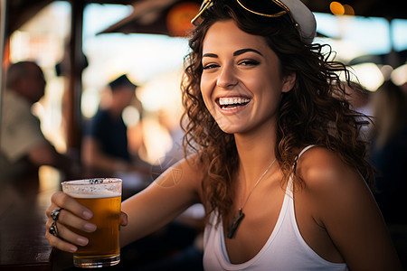 喝啤酒的女孩背景图片