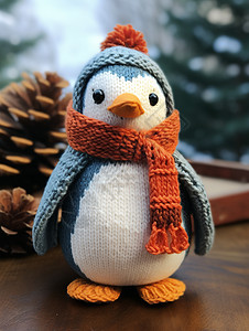 小企鹅晚安编织的毛线企鹅背景