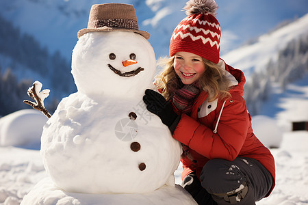 可爱的女孩与雪人图片