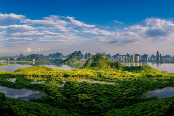 夏季葱绿的山间景观图片