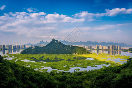 夏季的山湖景观图片