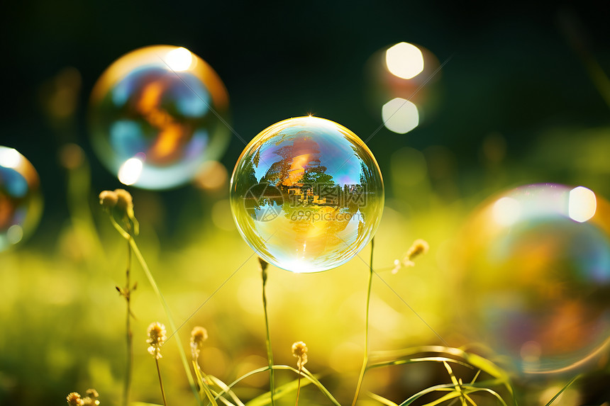 草坪上的奇幻泡泡图片